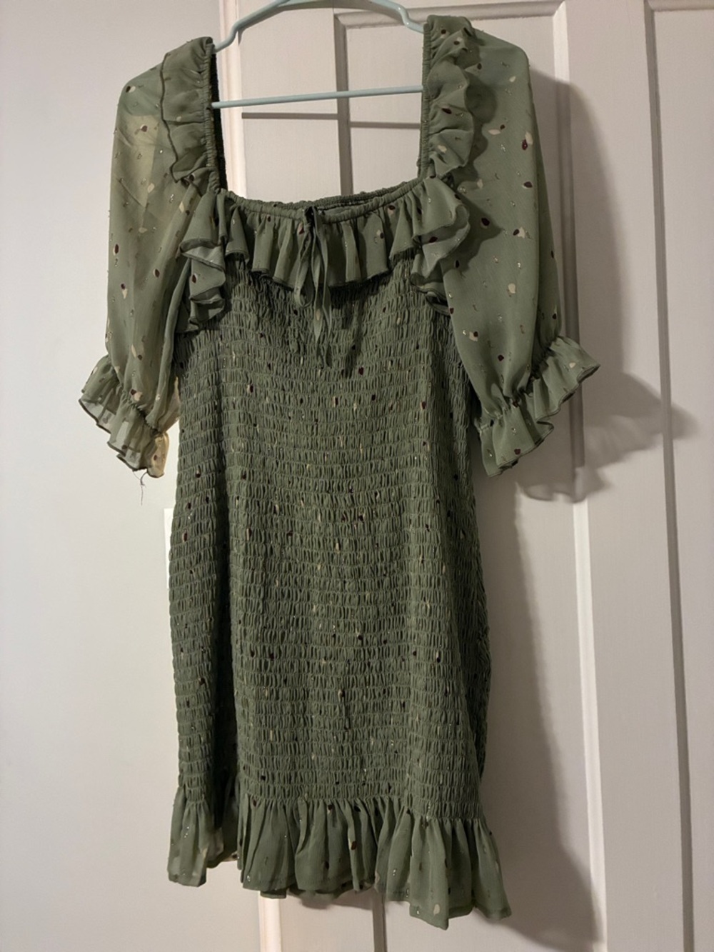 Sage Green Ruffled Smocked Dress